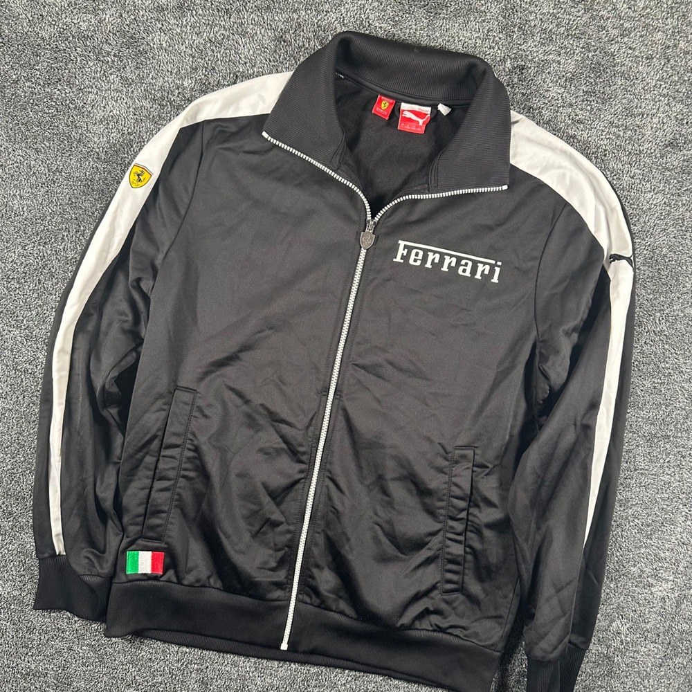Ferrari Puma Track Jacket Mens L Scuderia Black White F1 Racing Sport Lifestyle
